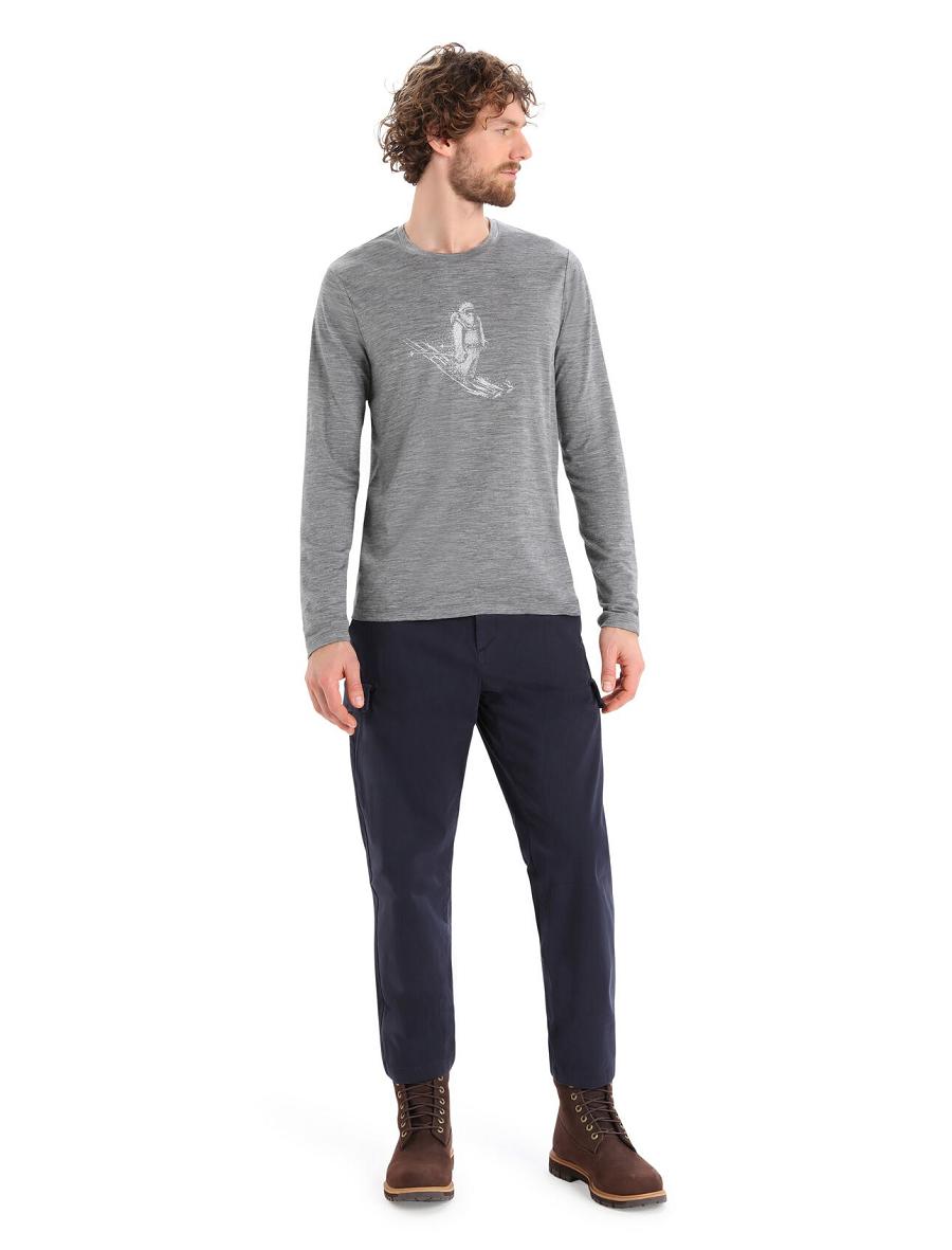 Icebreaker Merino Tech Lite II T-Shirt Skiing Yeti Férfi Long Sleeve Szürke | HU 1227AHKP